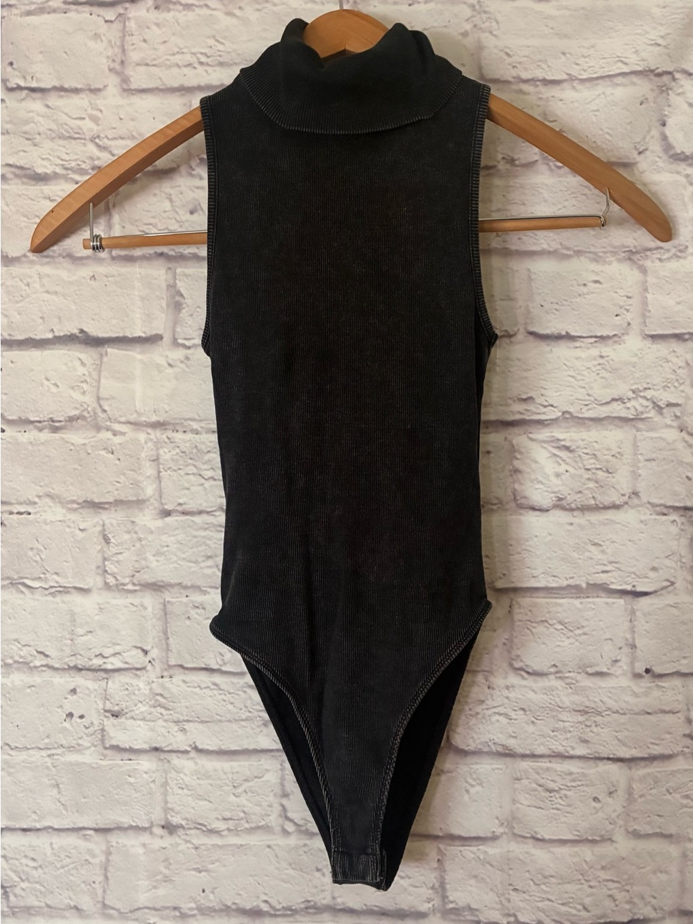 ZARA Women’s Sleeveless Turtleneck One-Piece Bodysuit - Black Washed - Small